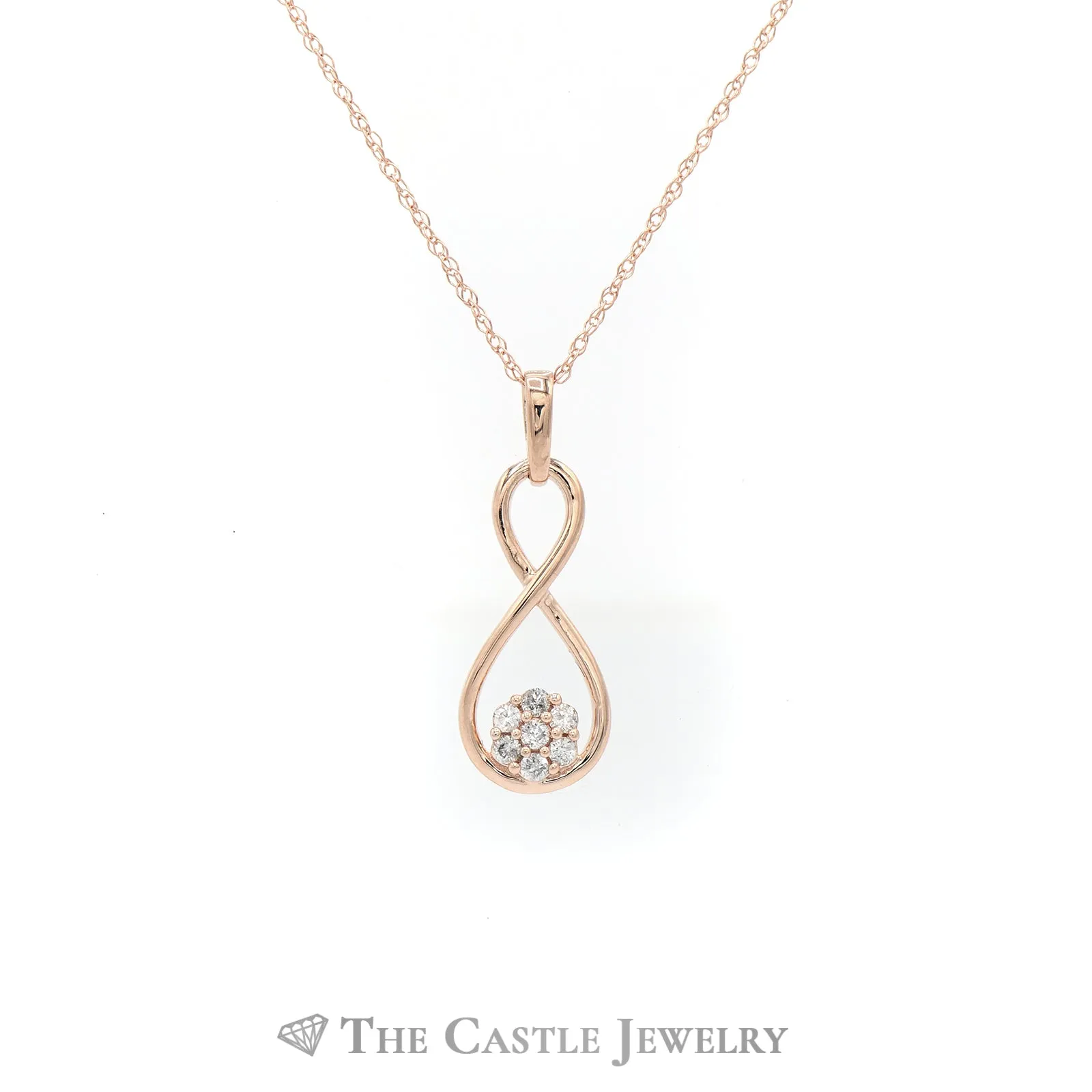 18" Infinity Pendant Necklace with Diamond Cluster Accent in 10KT