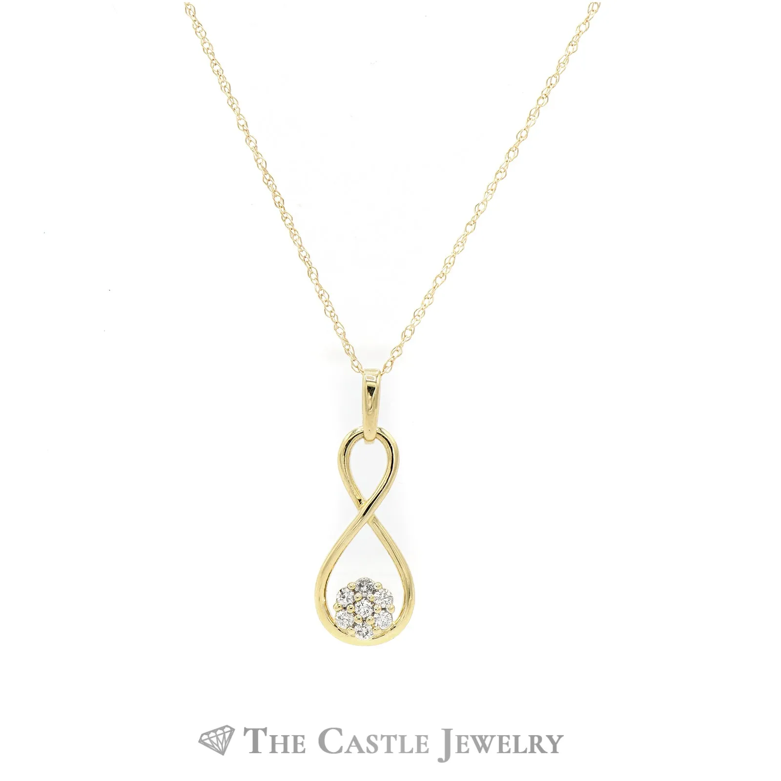18" Infinity Pendant Necklace with Diamond Cluster Accent in 10KT
