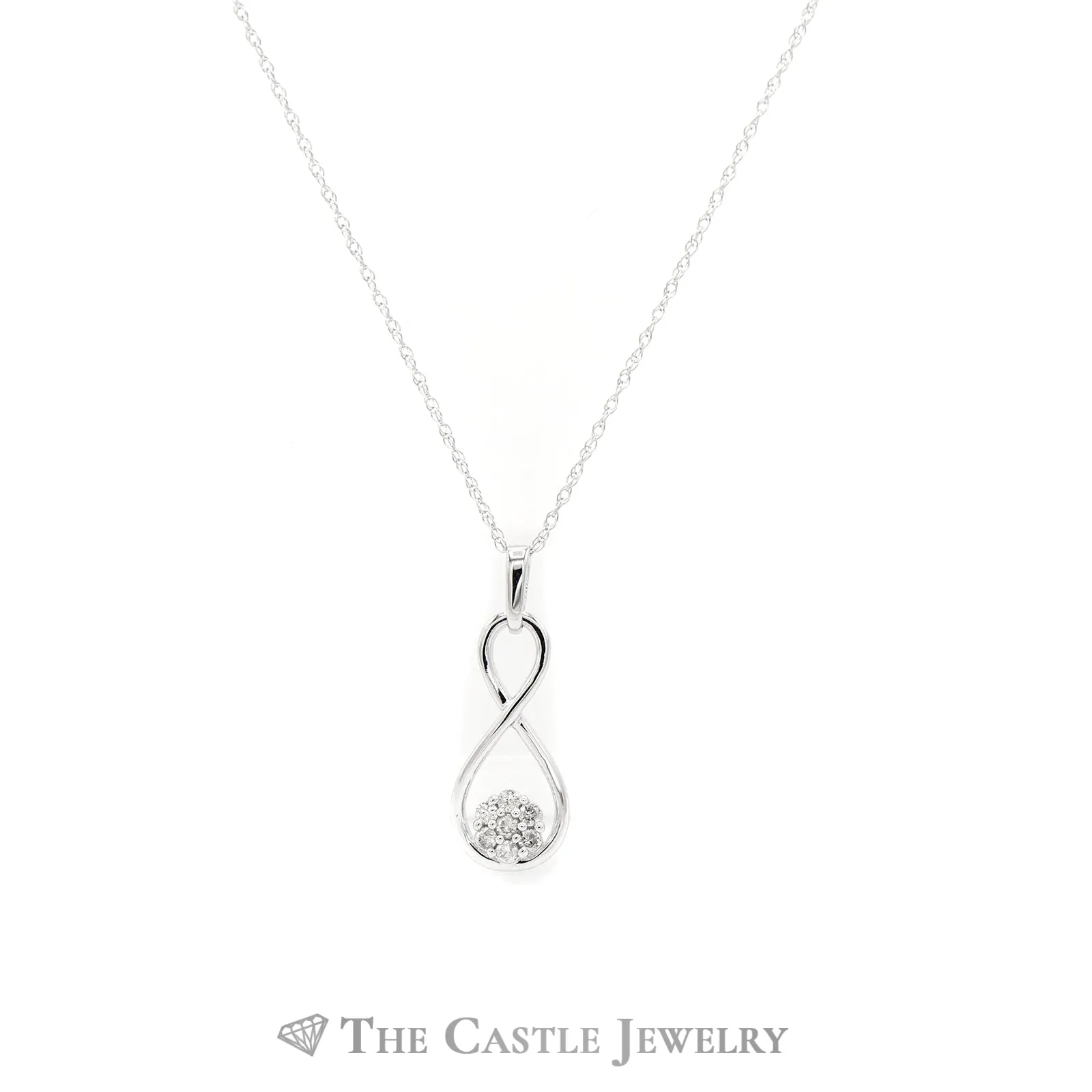 18" Infinity Pendant Necklace with Diamond Cluster Accent in 10KT