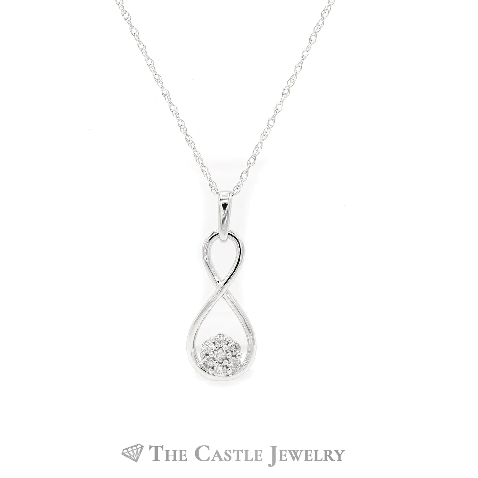 18" Infinity Pendant Necklace with Diamond Cluster Accent in 10KT