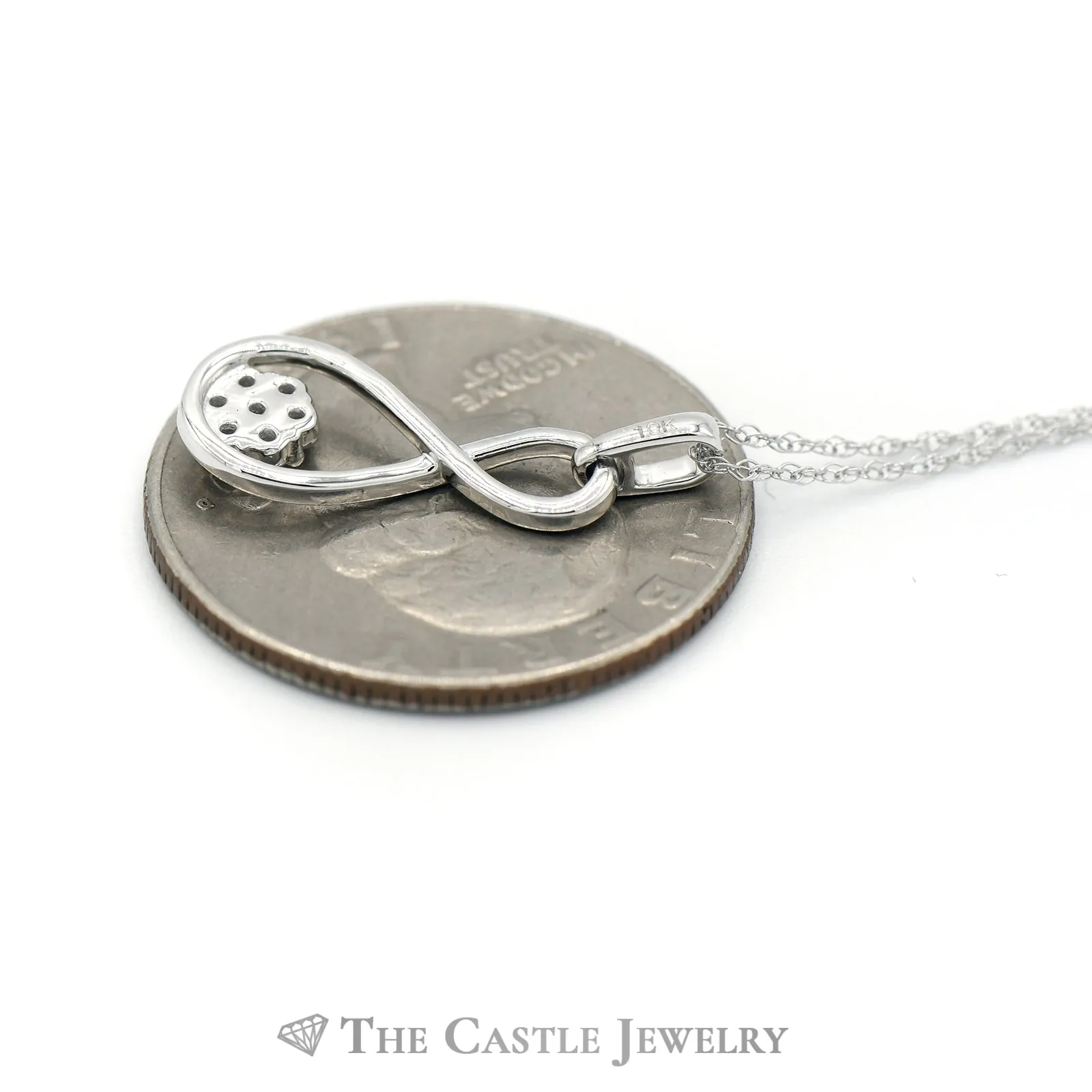 18" Infinity Pendant Necklace with Diamond Cluster Accent in 10KT