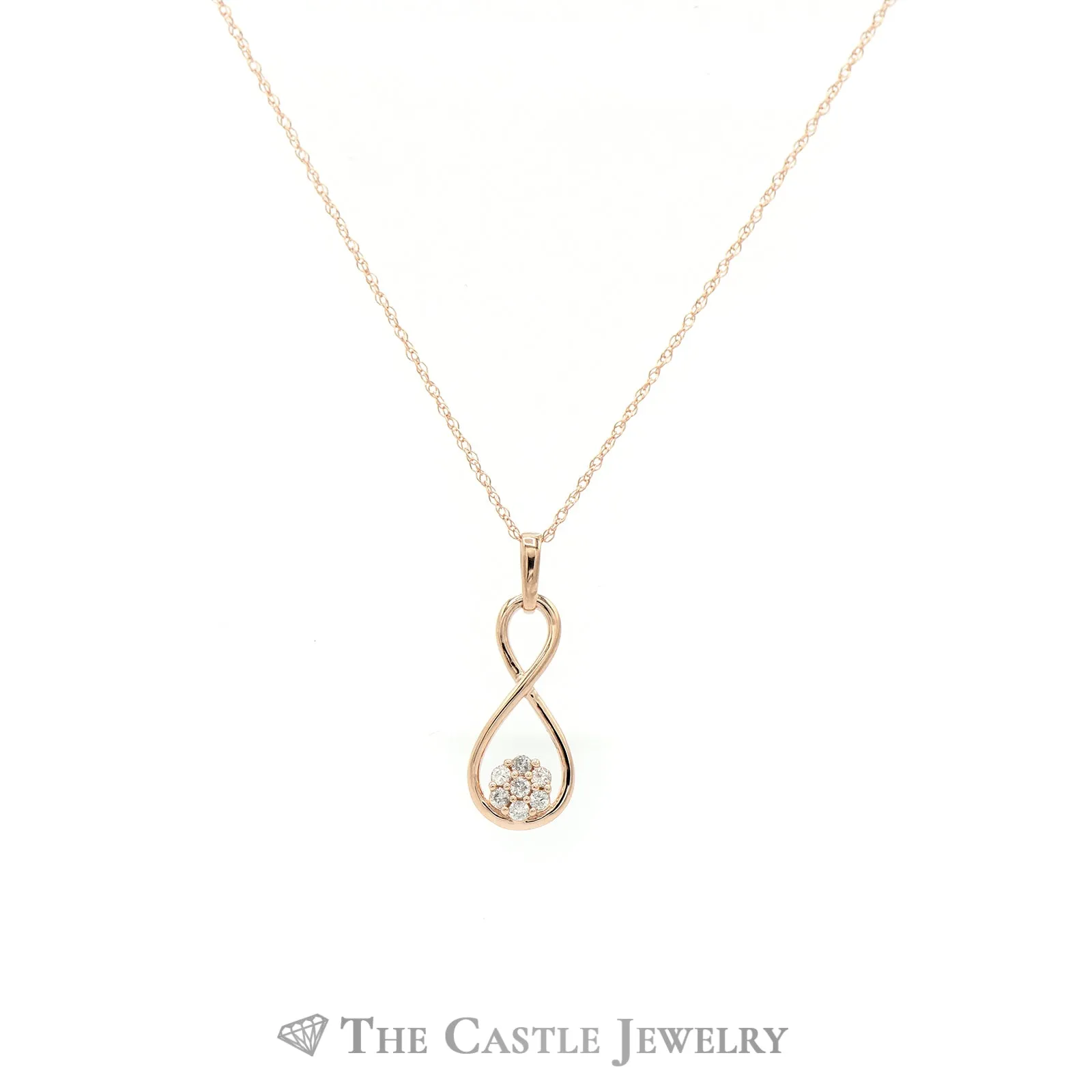 18" Infinity Pendant Necklace with Diamond Cluster Accent in 10KT