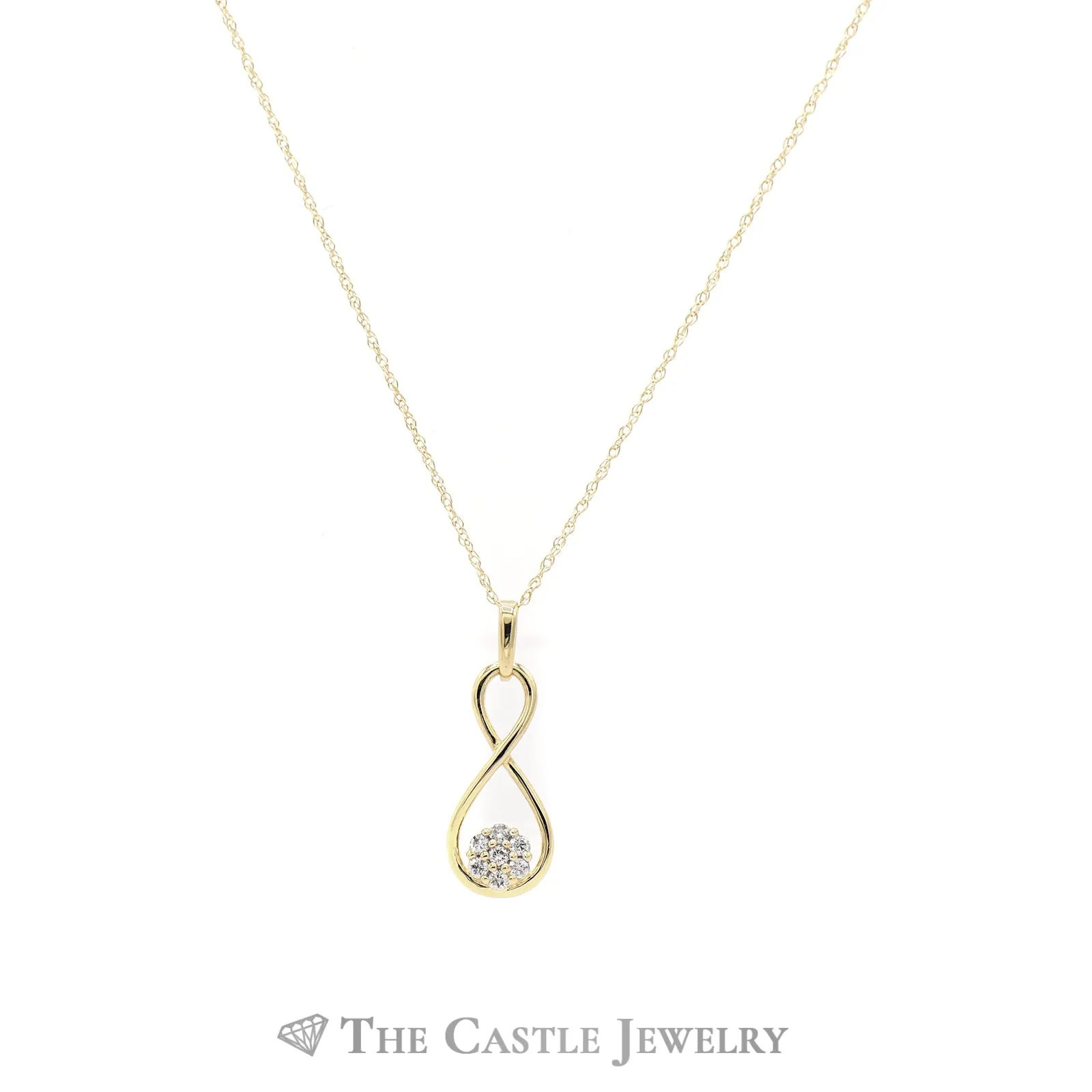 18" Infinity Pendant Necklace with Diamond Cluster Accent in 10KT