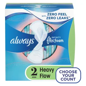 Always Infinity Feminine Pads with wings, Size 2, Heavy Absorbency, Unscented, 32 Count