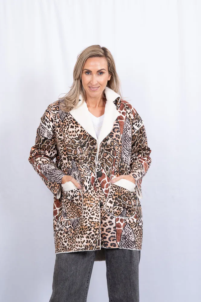 Animal print jacket with faux fur lining | MOLLY COAT