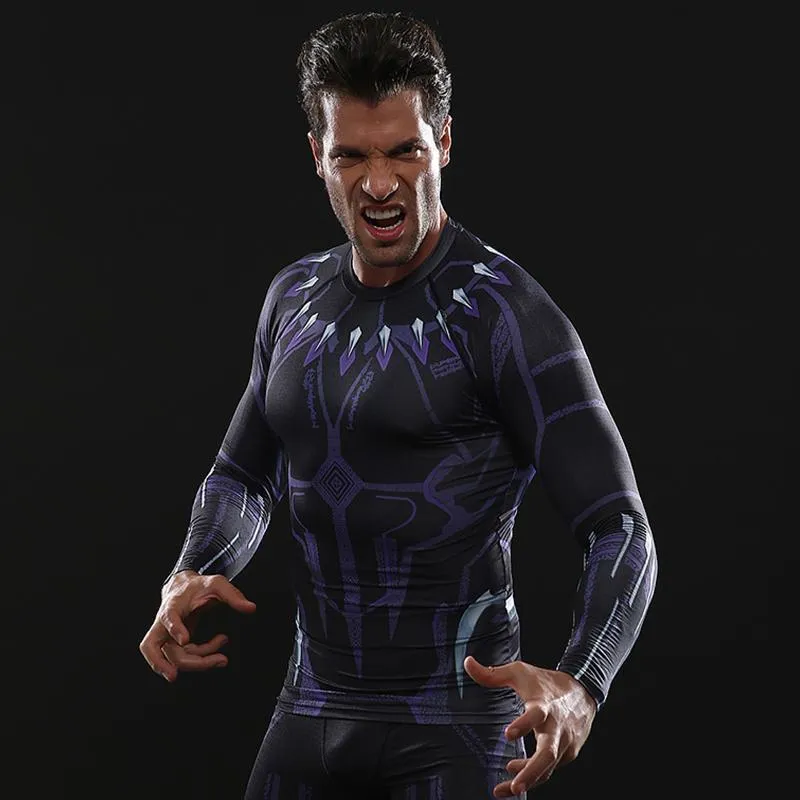 Avengers 3 BLACK PANTHER Long Sleeve Compression Shirt for Men