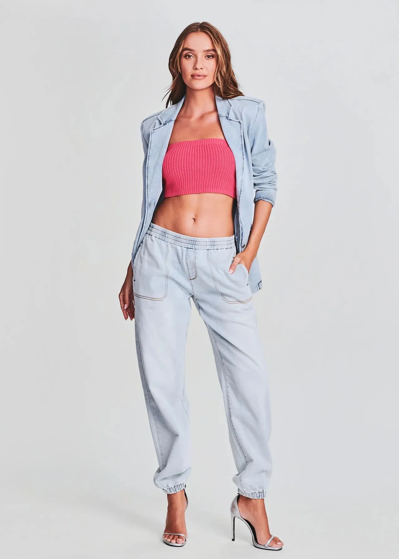 Barra Knit Bandeau in Neon Coral