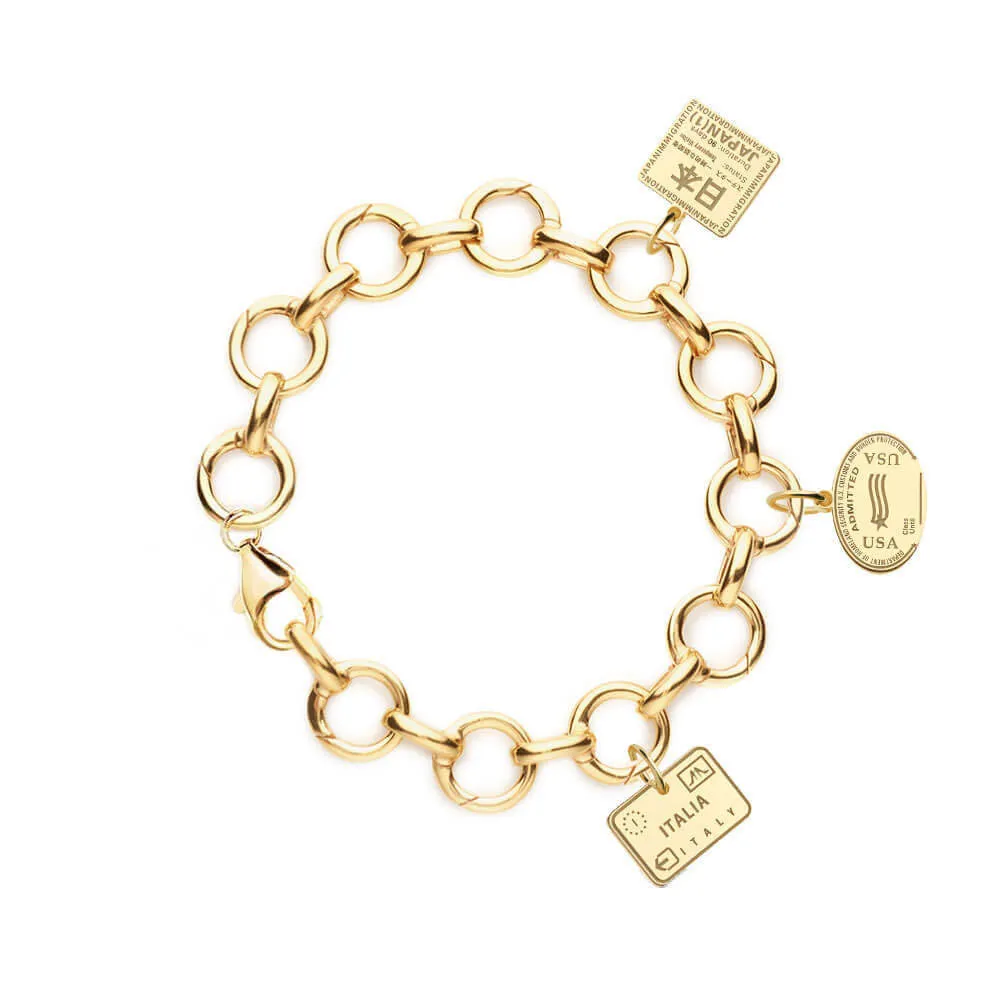 Bracelet Bundle: 3 Solid Gold Passport Stamp Charms