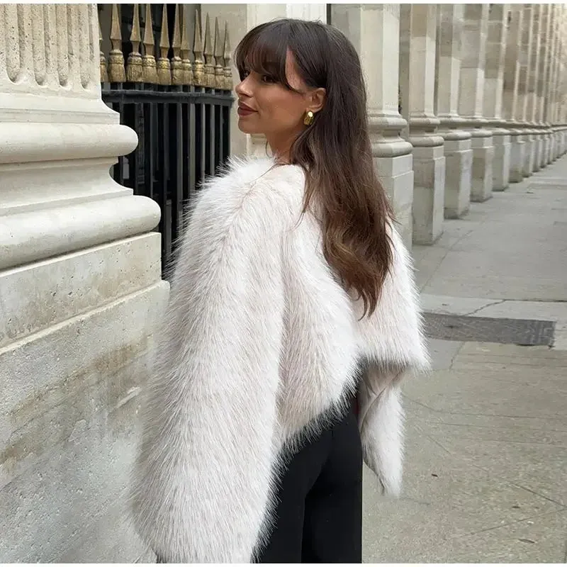 Elegant Faux fur Crop Top long sleeve fluffy faux fur top
