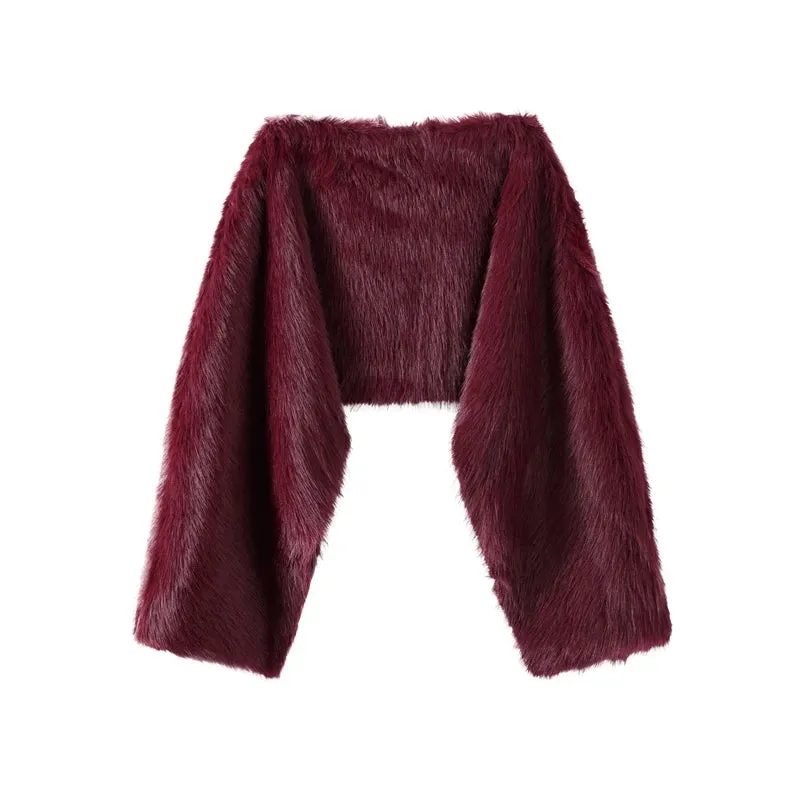 Elegant Faux fur Crop Top long sleeve fluffy faux fur top