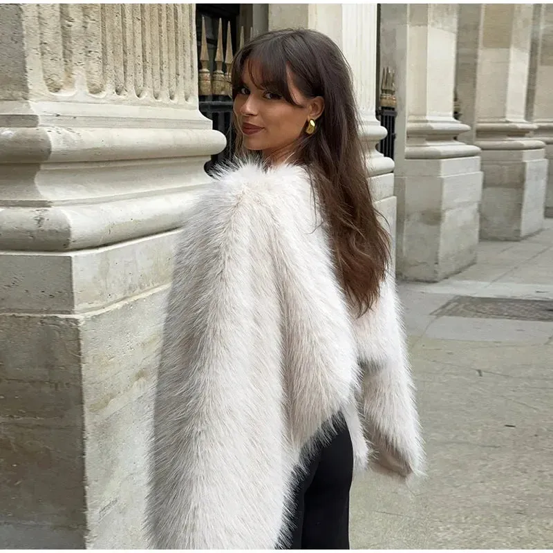 Elegant Faux fur Crop Top long sleeve fluffy faux fur top