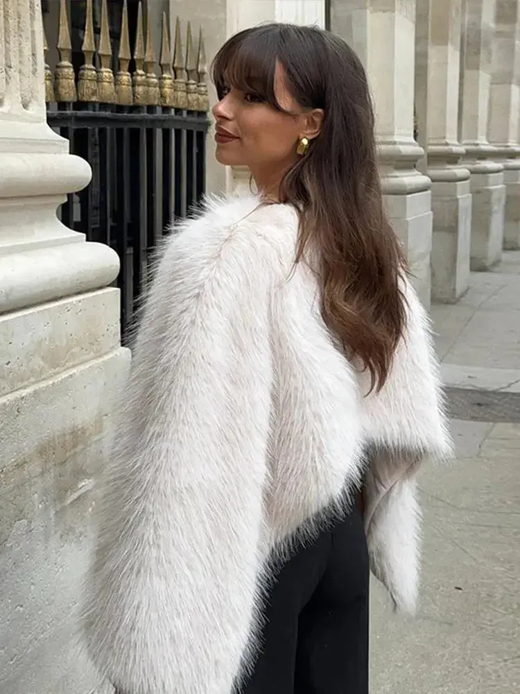 Elegant Faux fur Crop Top long sleeve fluffy faux fur top