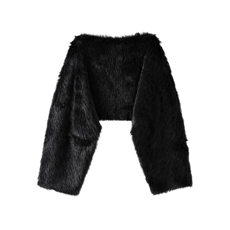 Elegant Faux fur Crop Top long sleeve fluffy faux fur top