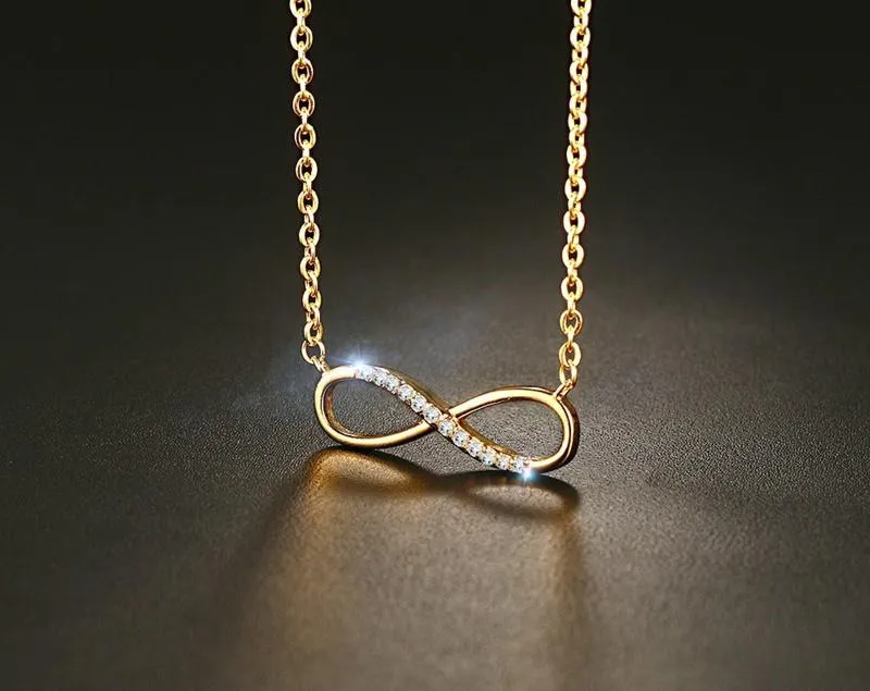 Gold Rhinestone Paved Infinity Charm Necklace