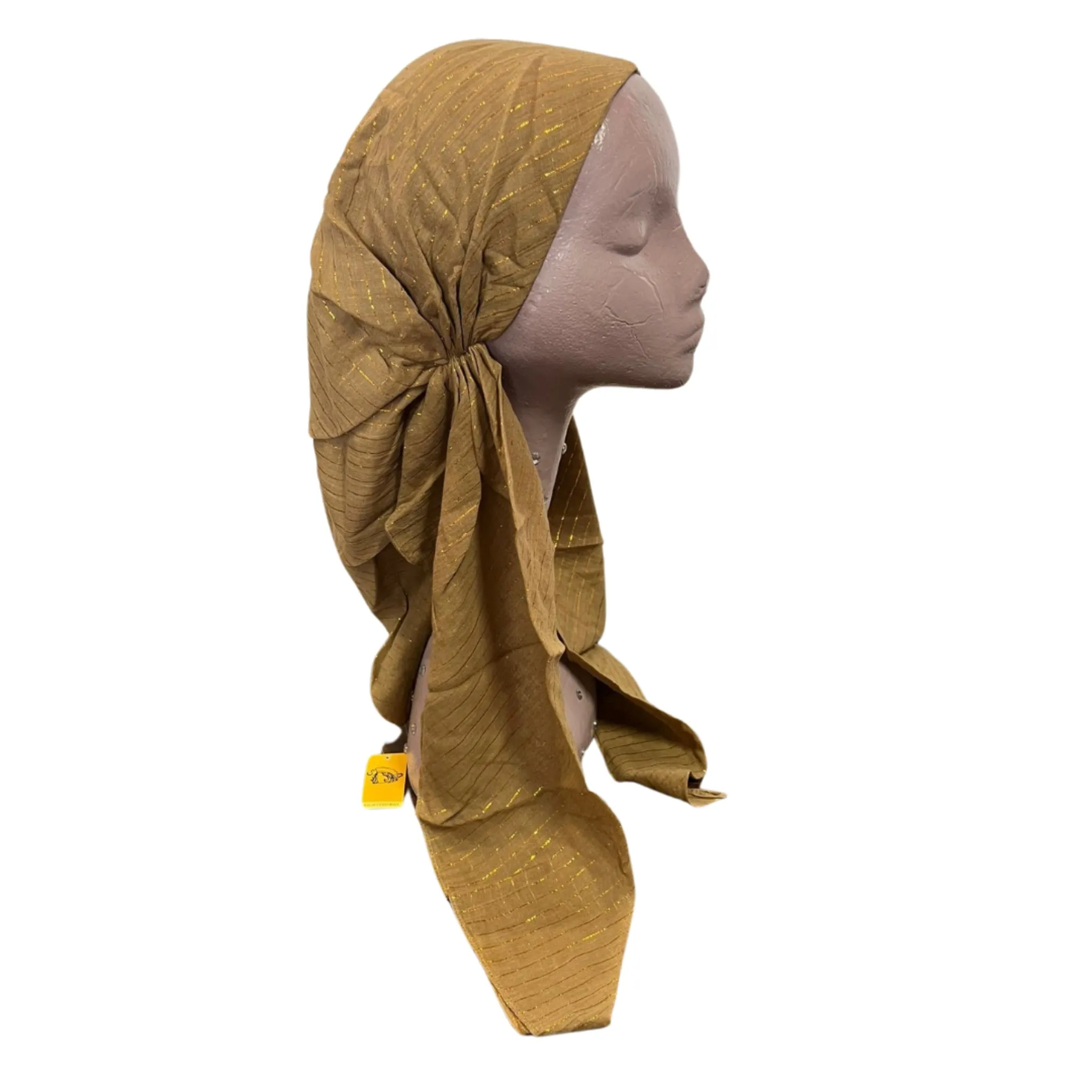 Gold Thread Classic Open Back Pretied Israeli Thicker Cotton Lurex Tichel