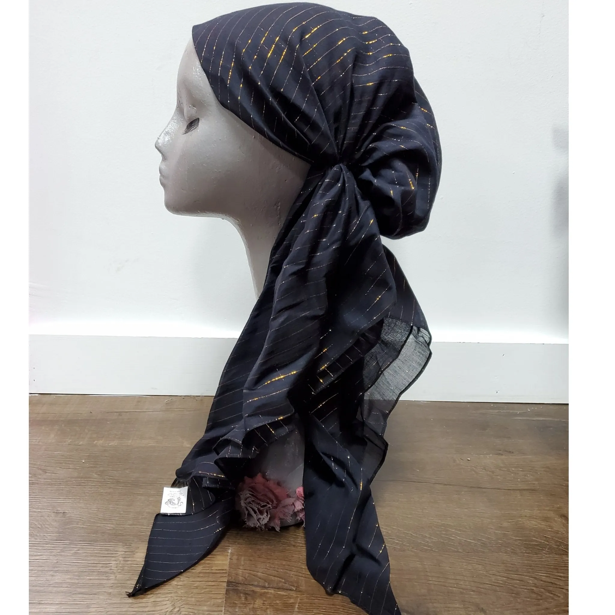 Gold Thread Classic Open Back Pretied Israeli Thicker Cotton Lurex Tichel