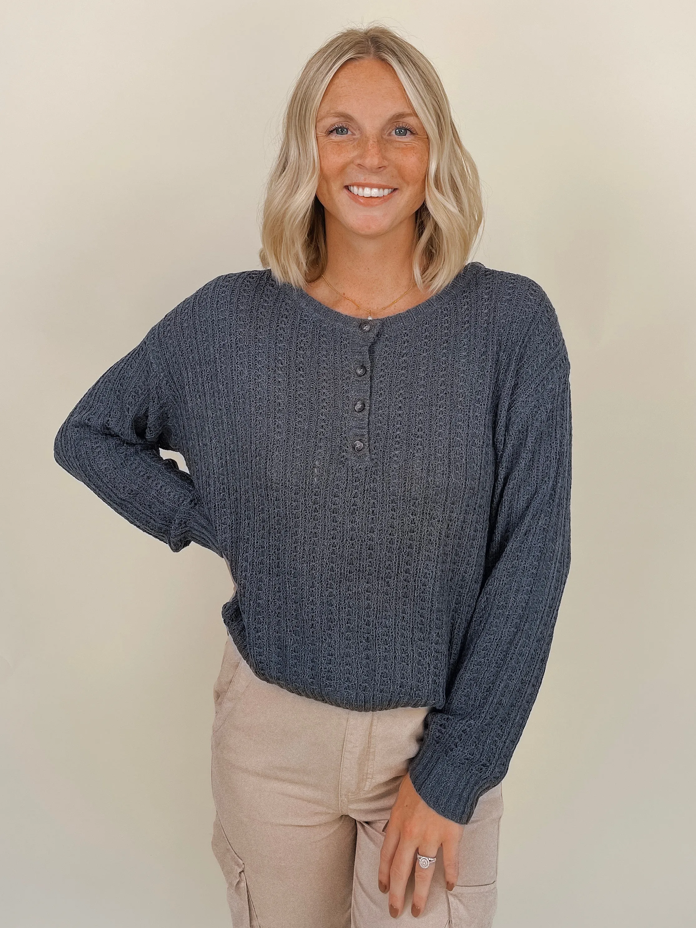 Heatherwood Buttons Knit Top