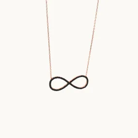 Italian Sterling Silver Infinity Necklace in Rose Gold and Black Stones