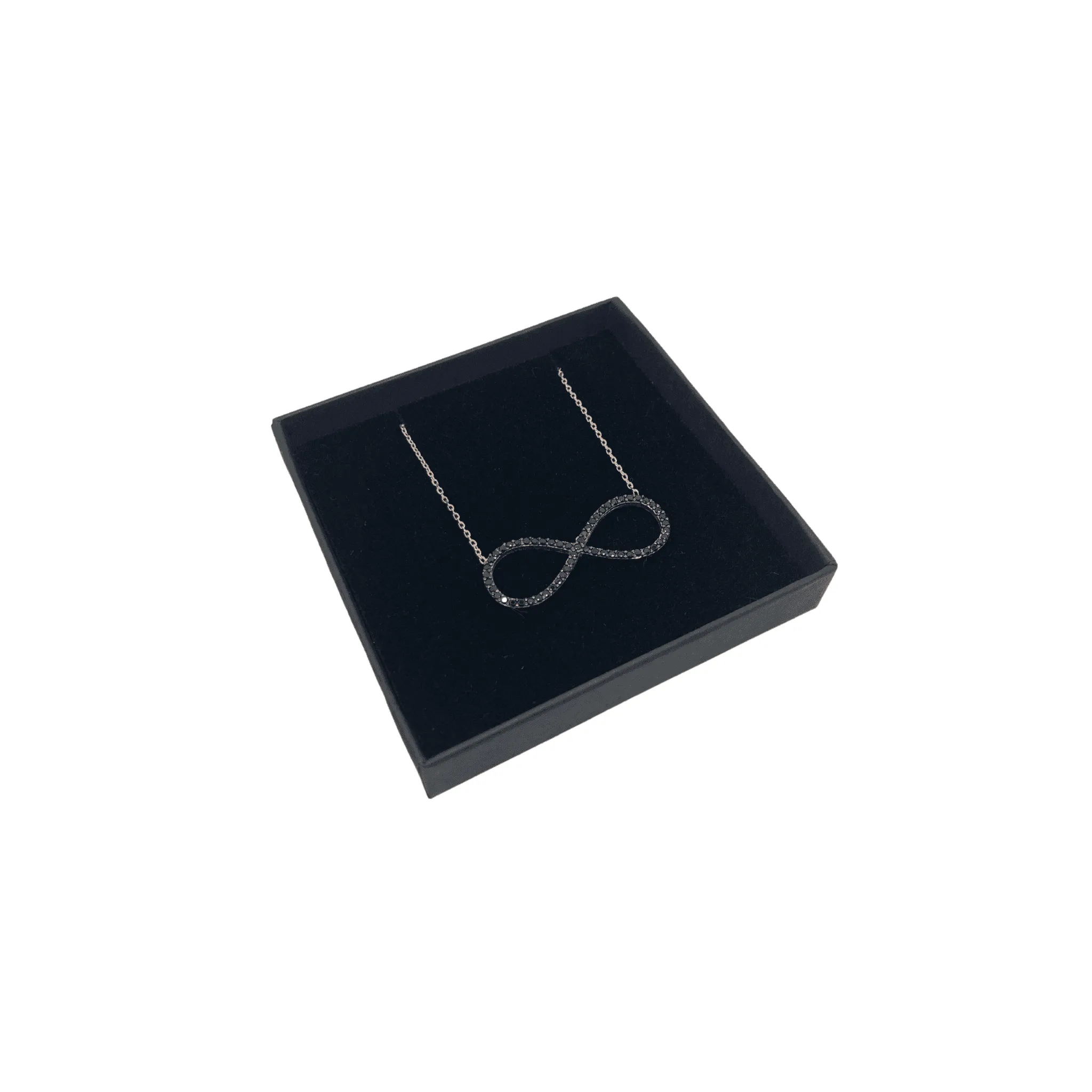 Italian Sterling Silver Infinity Necklace in Rose Gold and Black Stones
