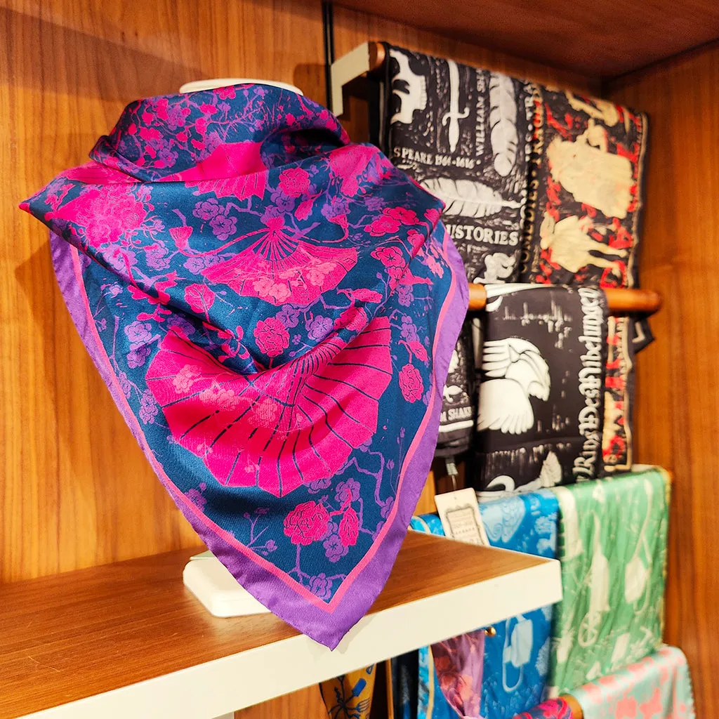 Madama Butterfly Silk  Scarf Navy/Pink