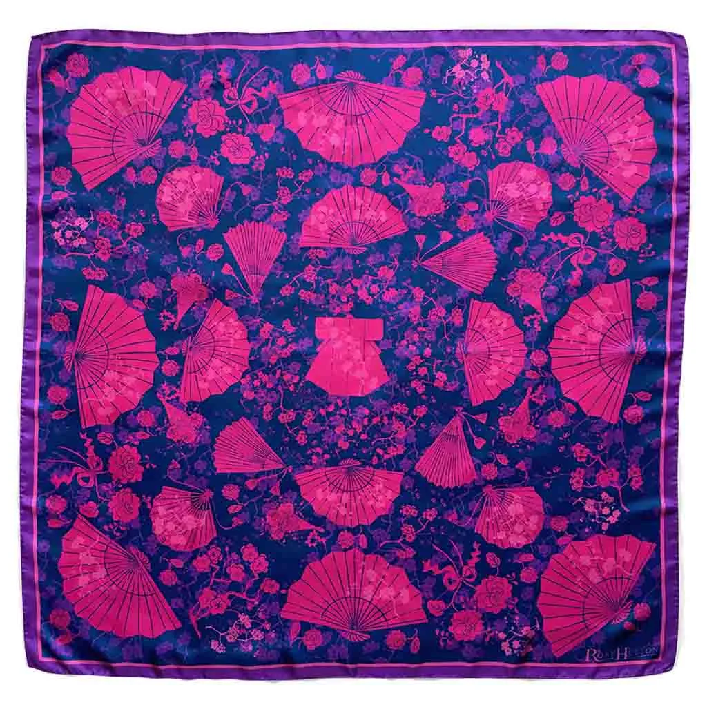 Madama Butterfly Silk  Scarf Navy/Pink