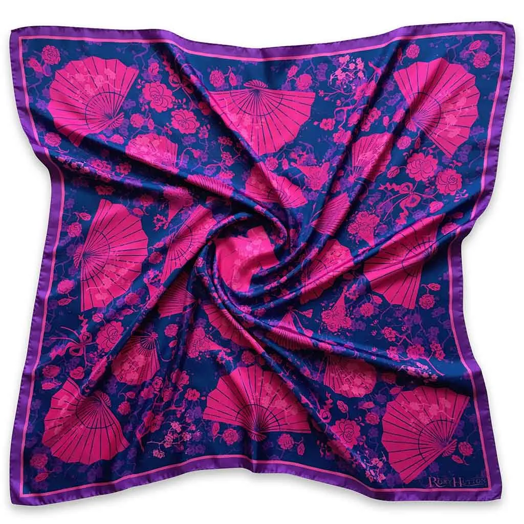 Madama Butterfly Silk  Scarf Navy/Pink