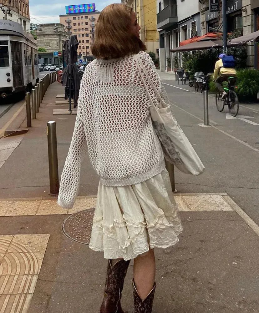 Mesh Knitted Cross Print Jumper