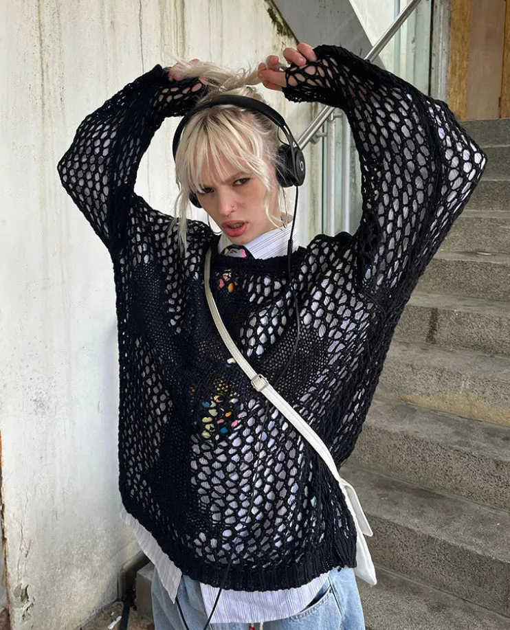 Mesh Knitted Cross Print Jumper