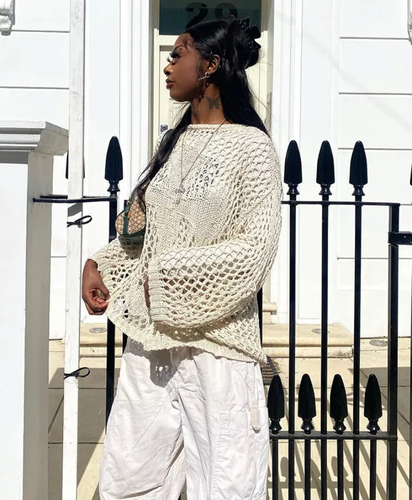 Mesh Knitted Cross Print Jumper