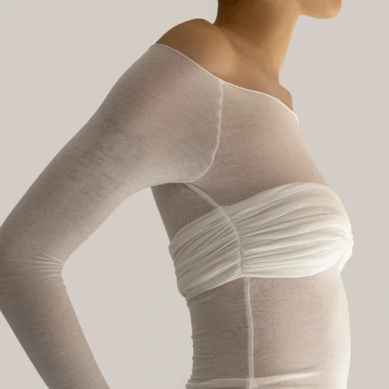 Mesh Off Shoulder Long Sleeve Knit Top