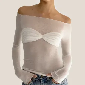 Mesh Off Shoulder Long Sleeve Knit Top