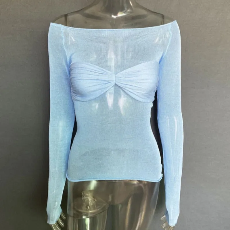 Mesh Off Shoulder Long Sleeve Knit Top