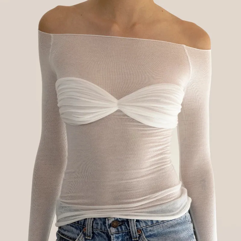 Mesh Off Shoulder Long Sleeve Knit Top