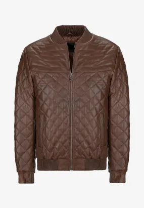 Myrion Brown Bomber Quilted Leather Jacket