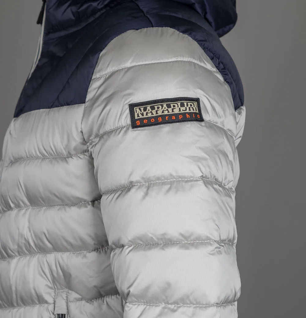Napapijri Aerons Colour Block Hooded Quilted Jacket Grey Ghost