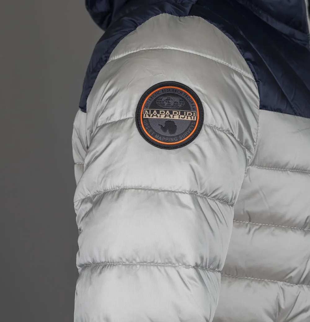 Napapijri Aerons Colour Block Hooded Quilted Jacket Grey Ghost