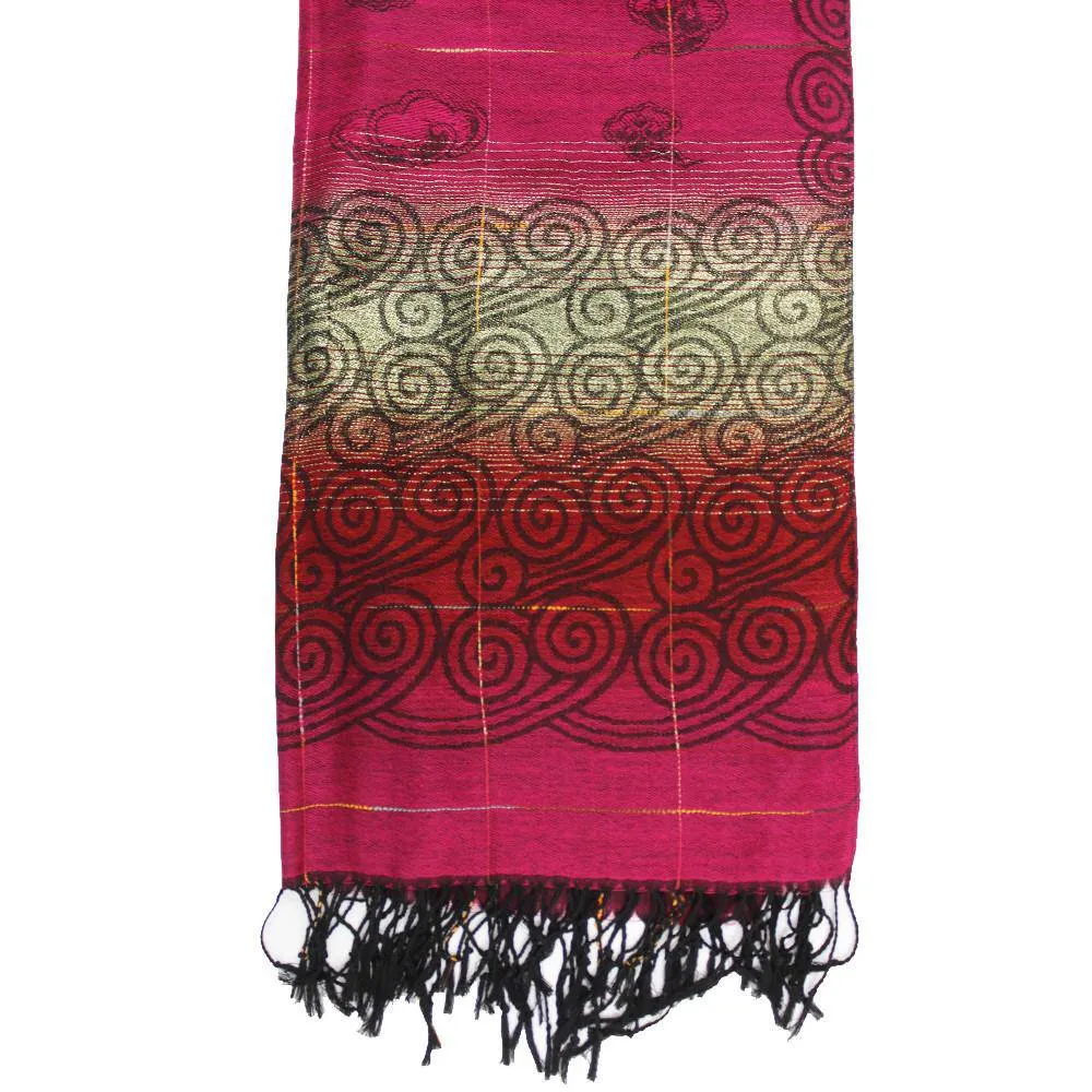 Ombre Jacquard Swirl Print Scarf-Maroon