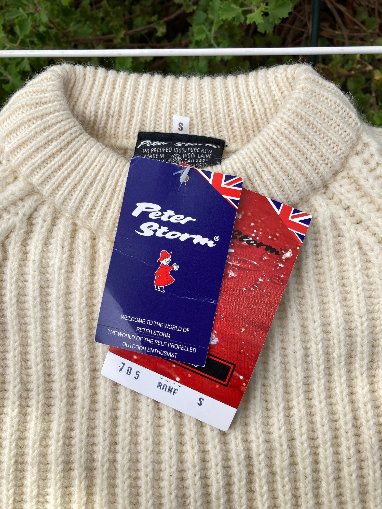 Peter Storm 1998 cream W1 proofed wool waterproof crew neck jumper - S