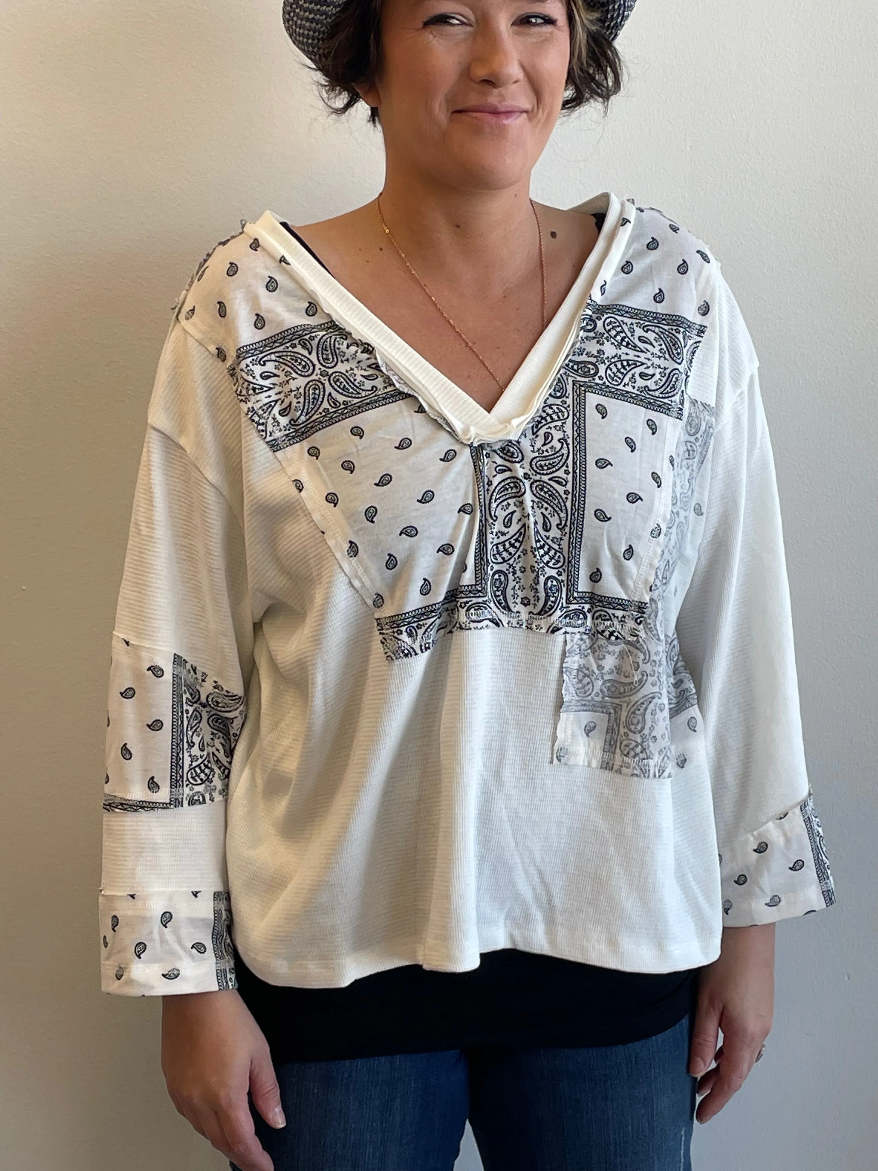 POL Knit Double V-Neck Boho Top