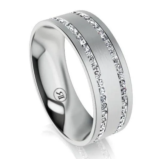 The Archibald Mens White Gold Ring with White Diamonds