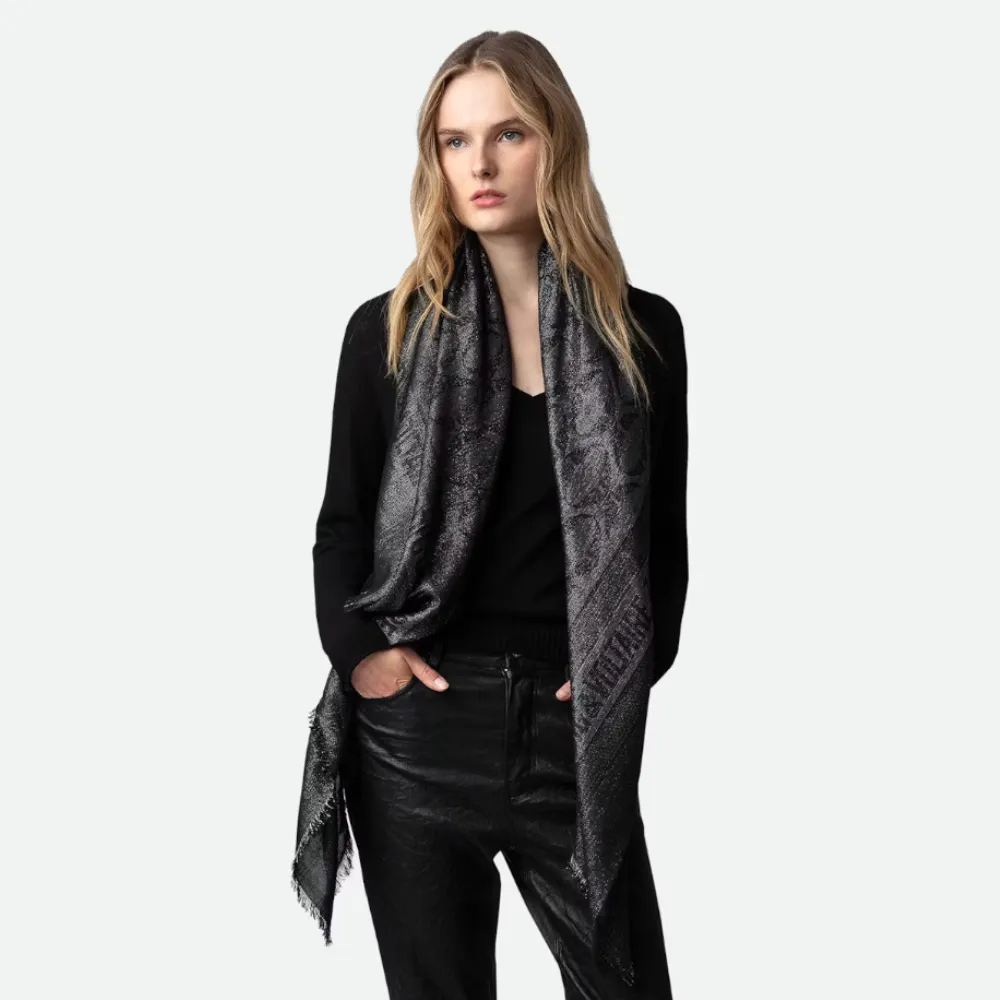 Zadig & Voltaire Glenn Rock Jacquard Lurex Scarf - Shiny SIlver